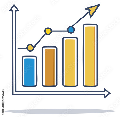 Drawn bar chart with line graph showing upward trend and progress