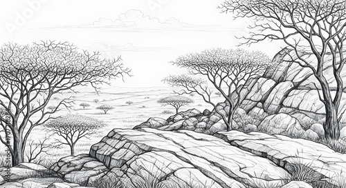 Serene African Landscape Sketch