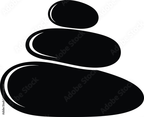 Stack of three smooth black stones with white highlights.