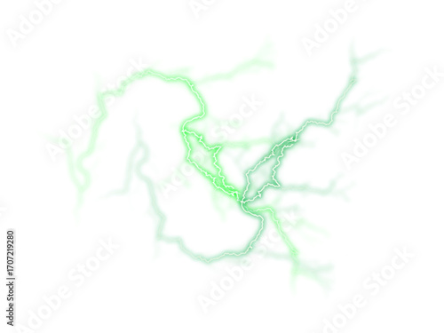 lightning in the sky, lightning in the night, Electric plasma glowing force on transparent backgrounds 3d illustrations  - 1