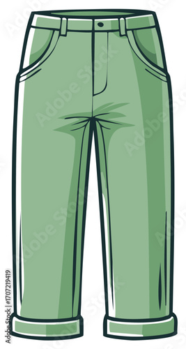 Stylish casual green pants with rolled cuffs vector illustration for fashion
