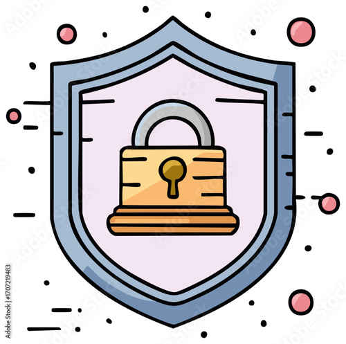 Shield with Padlock Illustrating Security or Protection Concept