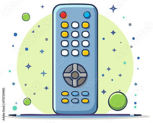 Blue television remote control cartoon vector icon for media and entertainment