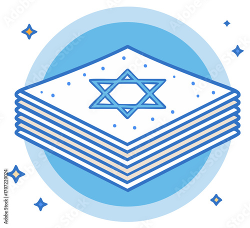 Symbolic stack of flat bread with star on a blue circle background.