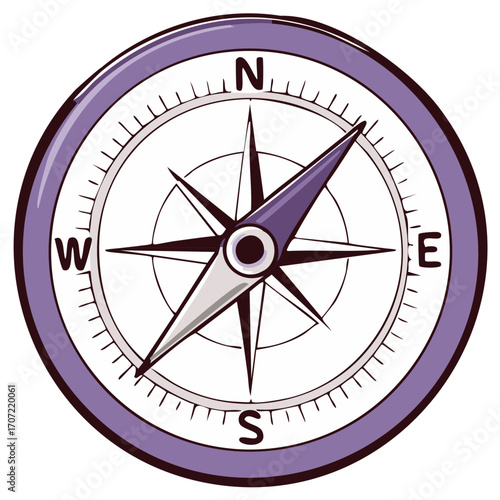 Purple compass illustration for navigation travel and direction finding