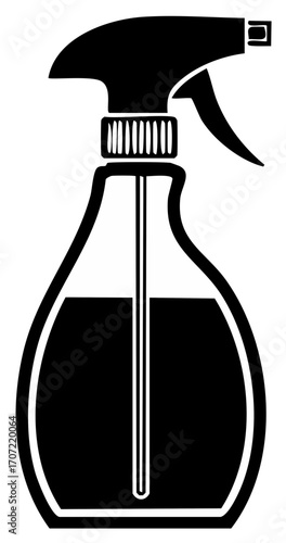 Black and white vector icon of a trigger spray bottle for cleaning and household chores
