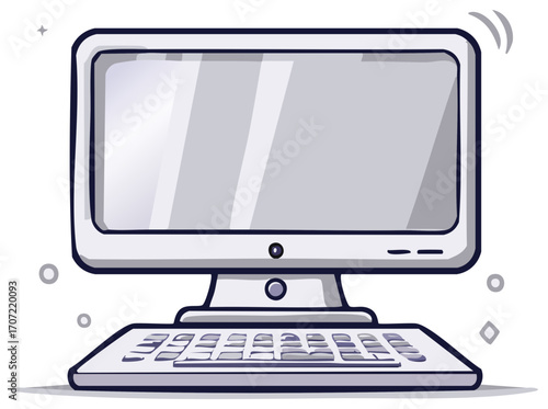 Modern computer with keyboard and screen display graphic illustration