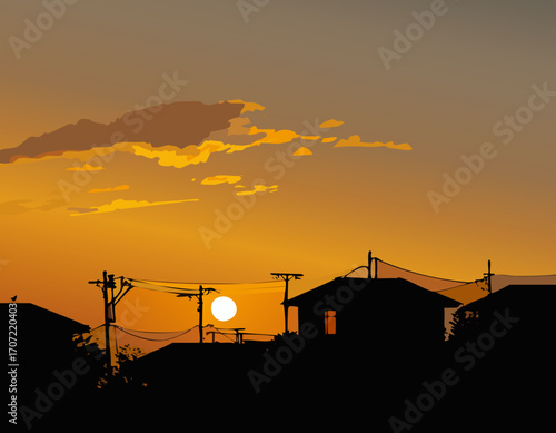 夕方　町