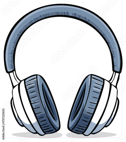 Cartoon headphones illustration in grey and white for music and audio concepts