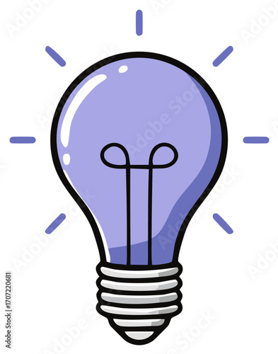 Cartoon Light Bulb Idea Concept Inspiration Lightbulb Creativity Innovation, Blue Glow, Energy, Power, Icon