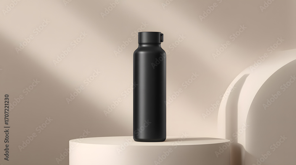 Sleek Black Water Bottle Mockup Minimalist Product Photography