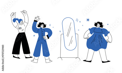 Energetic and Vibrant Characters Celebrating Life Expressively in Shades of Blue and Black