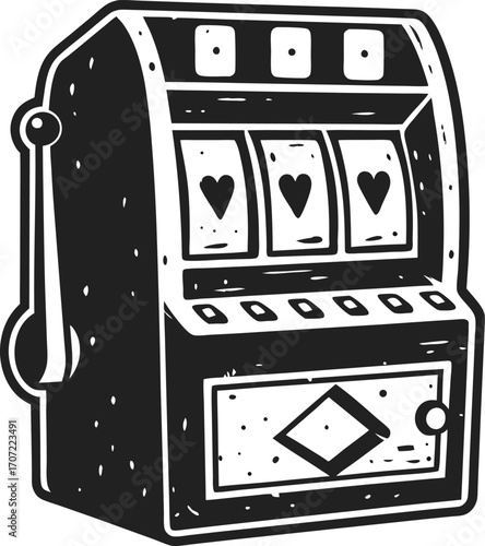 Vintage slot machine illustration with lever and card symbols gambling, casino luck and retro gaming entertainment concept