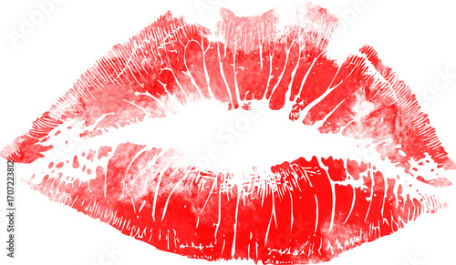 Beautiful red lips isolated on transparent background. red lipstick kiss . lips with lipstick mark on a white background.