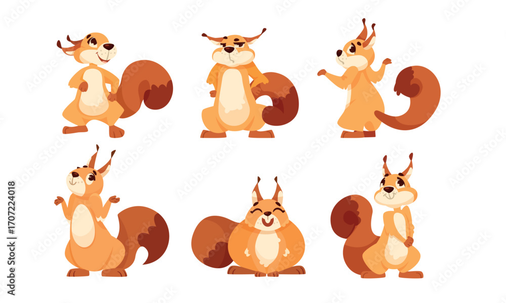 Obraz premium Adorable Cute Pixel Art Squirrels Depicted in Various Fun and Creative Poses and Styles