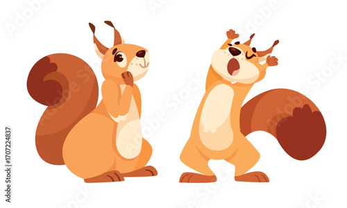 Cheerful and Playful Cartoon Squirrels Posing Joyfully in Various Fun and Adorable Stances
