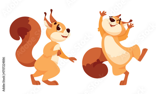 A collection of Cheerful Cartoon Squirrels depicted in various Playful Poses and antics