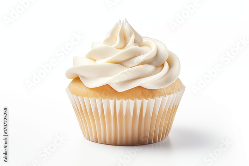 Vanilla cupcake isolated on white background