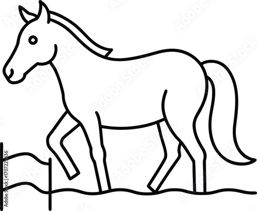 Vector art of simple line art illustration of a horse walking next to a fence