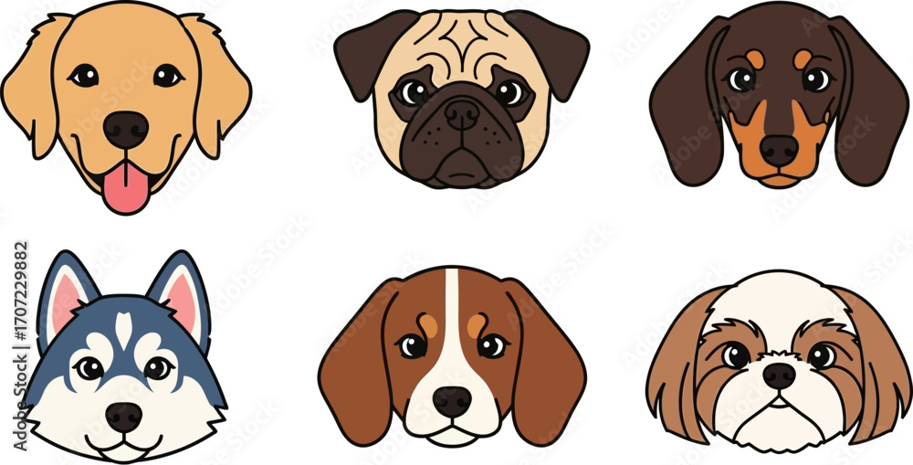 Obraz premium A charming collection of diverse dog faces, showcasing different breeds and expressions