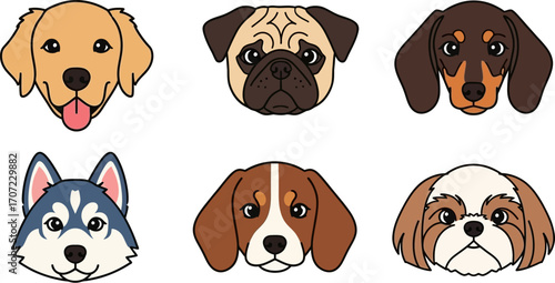 A charming collection of diverse dog faces, showcasing different breeds and expressions