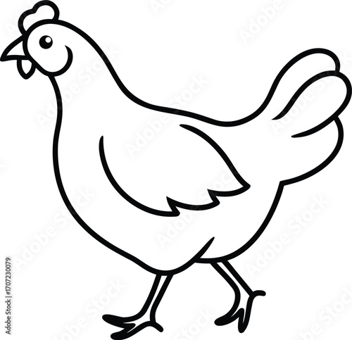 Vector art of simple line drawing of a chicken, a classic farm animal illustration