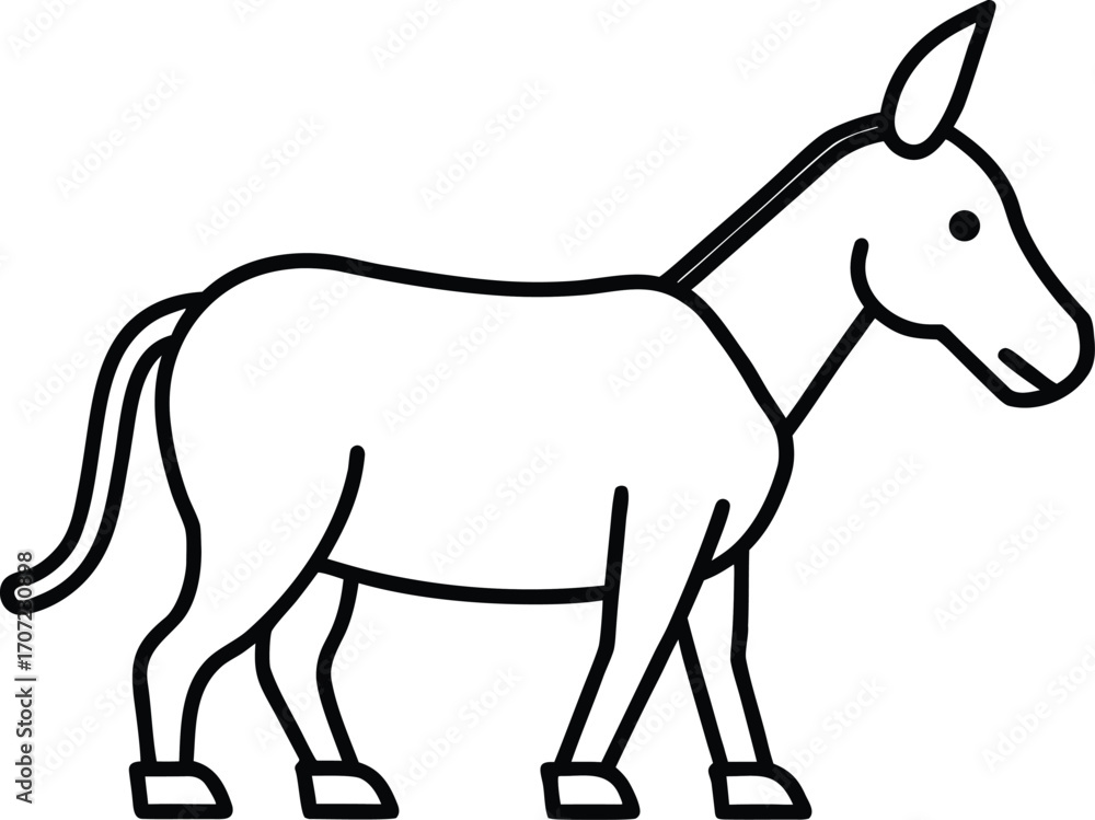 Fototapeta premium Vector art of simple black and white line drawing of a donkey standing