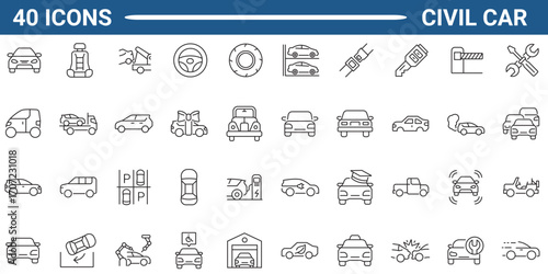 Civil Car line editable icon set. Outline icons collection. Icons for mobile app, web. Editable stroke. Vector Illustration.