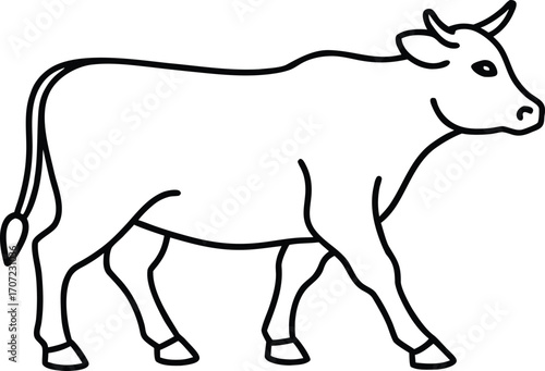 Vector art of simple line drawing of a cow walking