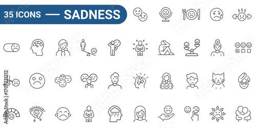 Sadness line editable icon set. Outline icons collection. Icons for mobile app, web. Editable stroke. Vector Illustration.