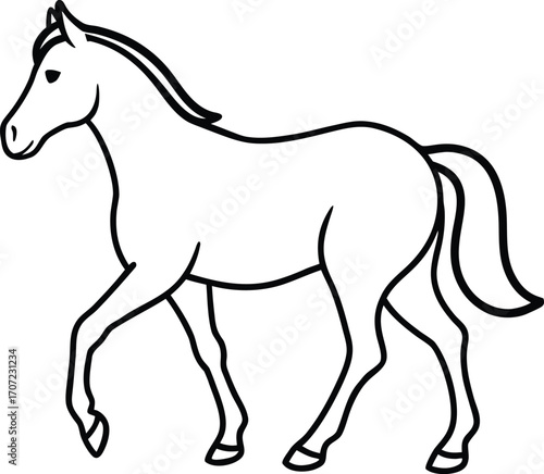 Vector art of simple line drawing of a horse walking