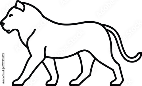 Vector art of stylized black and white line art illustration of a powerful panther walking