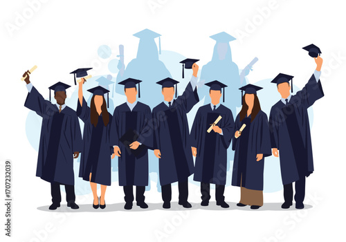 A diverse group of graduates celebrating their academic achievements.