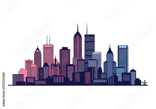 Colorful modern city skyline silhouette illustration.
