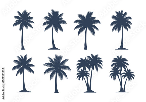 Collection of silhouettes of palm trees.