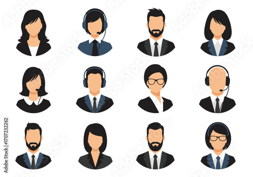 Professional customer service representatives and business people avatars collection.