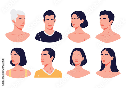 Diverse collection of stylized portraits depicting diverse individuals in different poses and styles.