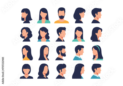 A diverse collection of pixel art profile portraits of men and women.