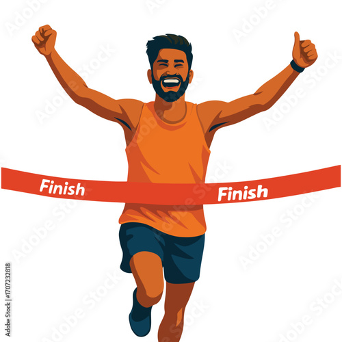 Triumphant Runner Crossing Finish Line Illustration