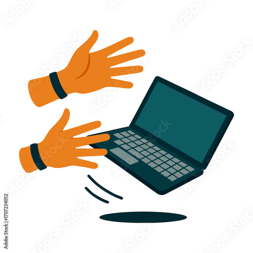 Hands Catching Laptop Illustration