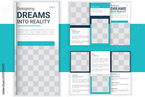 Modern Living Room Interior Design Trifold Brochure Template
