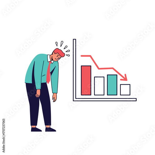 Financial Crisis Concept with Stressed Man and Downward Graph.