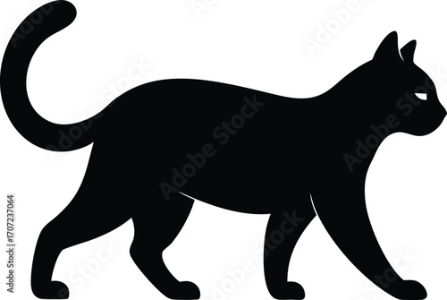 Vector art of silhouette of a black cat walking
