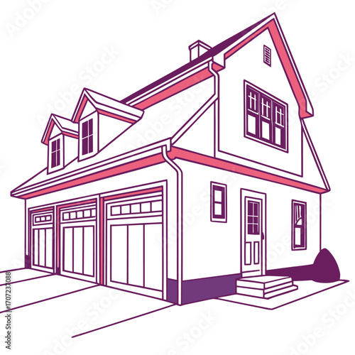 Simple colorful illustration of a modern residential garage