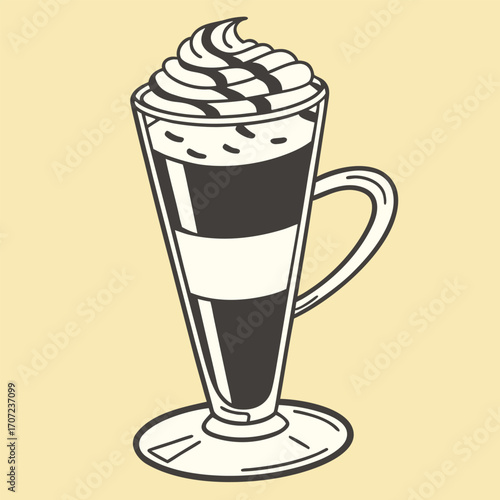 Minimal flat vector illustration of a tall latte coffee glass