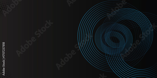 Abstract background with dark background and teal lines. The background features flowing teal waves and a smooth texture Blue  background with circular lines, technology futuristic template. 