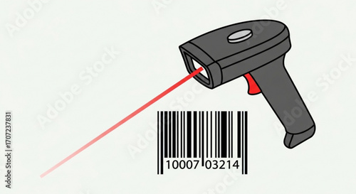 Efficient barcode scanner accurately reading product information with a red laser beam, ideal for retail, inventory management, or supply chain solutions, originally vector graphics