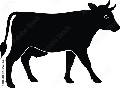 Vector art of silhouette of a black cow standing