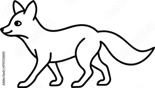 Vector art of a simple black and white line drawing of a fox walking, isolated on a