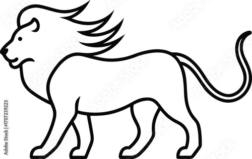 Vector art of a stylized line art illustration of a lion walking, isolated on a